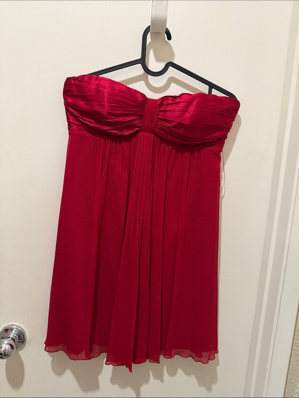Express Strapless Pleated Chiffon Dress in Red